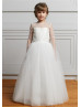 Ivory Tulle Sparkle Sequin Open V Back Flower Girl Dress Kids Wedding Tutu Dress